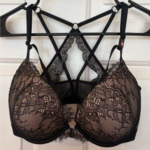 Victoria Secret Bra 34DD Push Up Bra Very Sexy Push-Up  Black Lace Racerback
